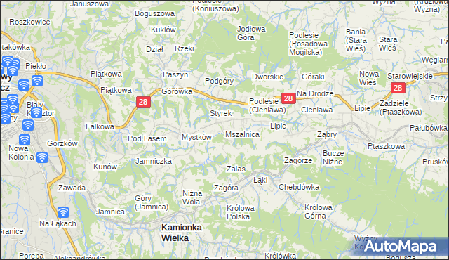 mapa Mszalnica, Mszalnica na mapie Targeo