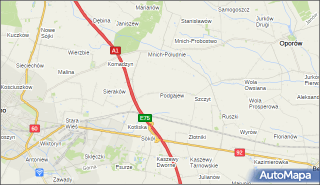 mapa Podgajew gmina Oporów, Podgajew gmina Oporów na mapie Targeo