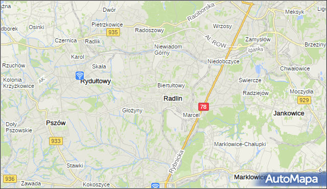 mapa Radlin powiat wodzisławski, Radlin powiat wodzisławski na mapie Targeo