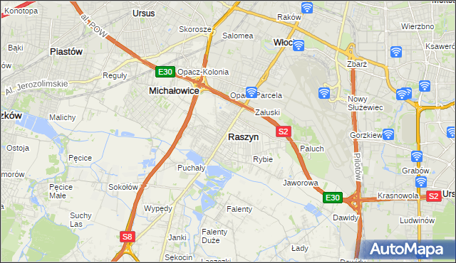 mapa Raszyn powiat pruszkowski, Raszyn powiat pruszkowski na mapie Targeo