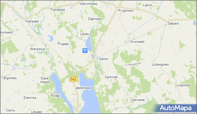 mapa Samin gmina Dąbrówno, Samin gmina Dąbrówno na mapie Targeo
