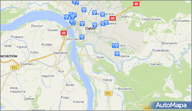 mapa Skoki gmina Puławy, Skoki gmina Puławy na mapie Targeo