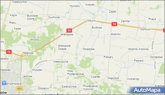 mapa Stradzew gmina Wola Krzysztoporska, Stradzew gmina Wola Krzysztoporska na mapie Targeo