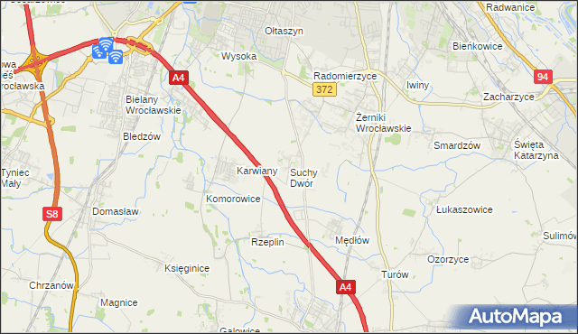 mapa Suchy Dwór gmina Żórawina, Suchy Dwór gmina Żórawina na mapie Targeo