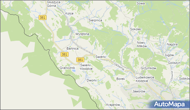 mapa Świerki gmina Nowa Ruda, Świerki gmina Nowa Ruda na mapie Targeo