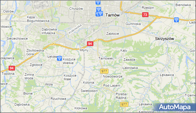 mapa Tarnowiec gmina Tarnów, Tarnowiec gmina Tarnów na mapie Targeo