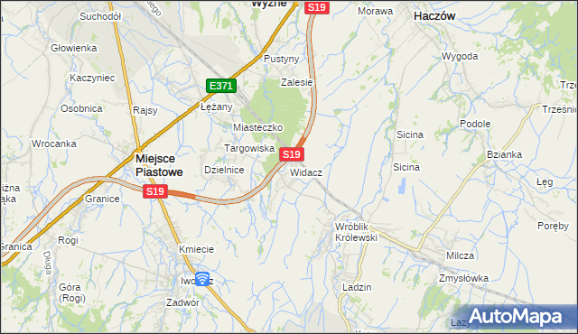mapa Widacz gmina Miejsce Piastowe, Widacz gmina Miejsce Piastowe na mapie Targeo