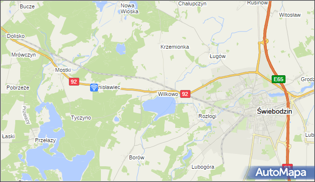 mapa Wilkowo gmina Świebodzin, Wilkowo gmina Świebodzin na mapie Targeo