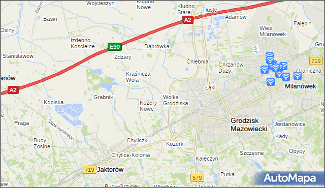 mapa Wólka Grodziska gmina Grodzisk Mazowiecki, Wólka Grodziska gmina Grodzisk Mazowiecki na mapie Targeo