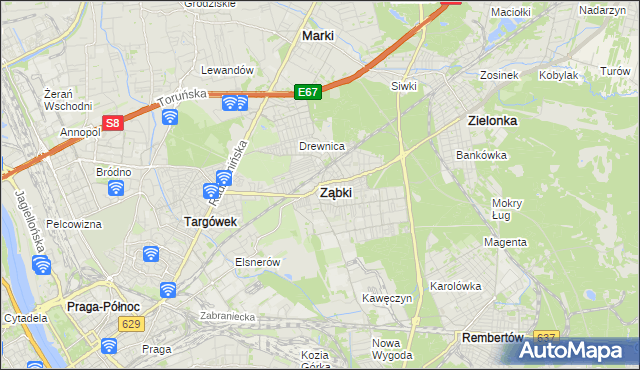 mapa Ząbki powiat wołomiński, Ząbki powiat wołomiński na mapie Targeo