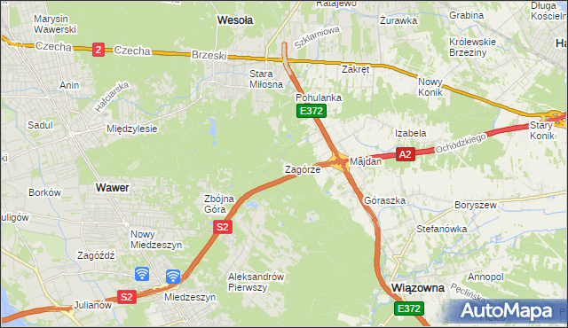 mapa Zagórze gmina Wiązowna, Zagórze gmina Wiązowna na mapie Targeo