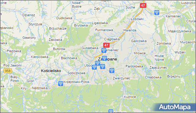 mapa Zakopanego, Zakopane na mapie Targeo