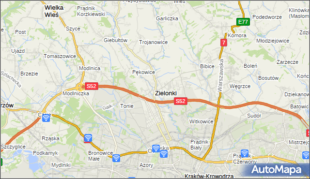 mapa Zielonki powiat krakowski, Zielonki powiat krakowski na mapie Targeo
