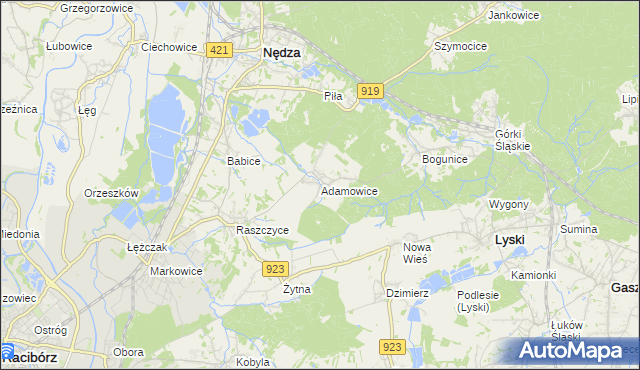 mapa Adamowice gmina Lyski, Adamowice gmina Lyski na mapie Targeo