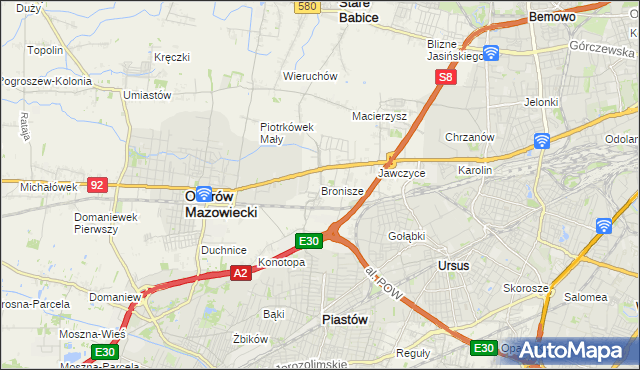 mapa Bronisze gmina Ożarów Mazowiecki, Bronisze gmina Ożarów Mazowiecki na mapie Targeo