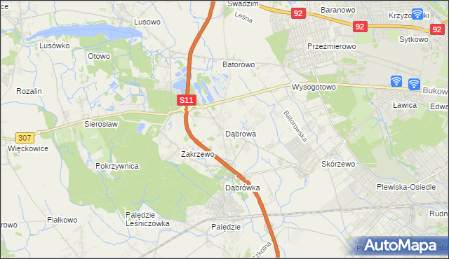 mapa Dąbrowa gmina Dopiewo, Dąbrowa gmina Dopiewo na mapie Targeo