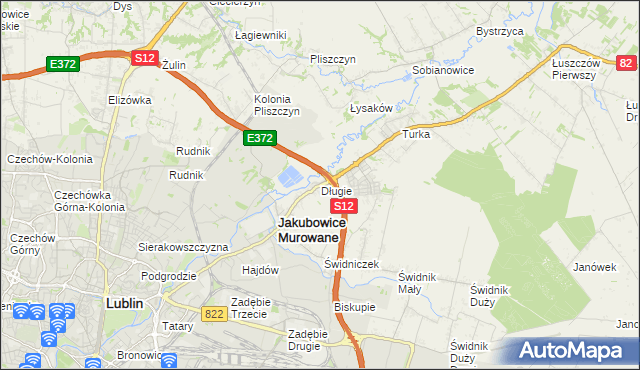 mapa Długie gmina Wólka, Długie gmina Wólka na mapie Targeo