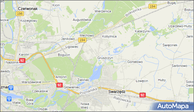 mapa Gruszczyn gmina Swarzędz, Gruszczyn gmina Swarzędz na mapie Targeo