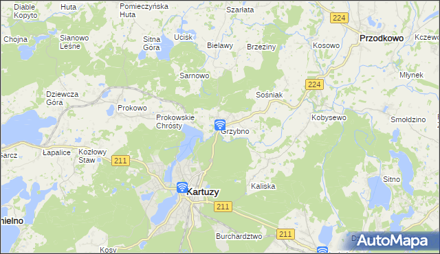 mapa Grzybno gmina Kartuzy, Grzybno gmina Kartuzy na mapie Targeo