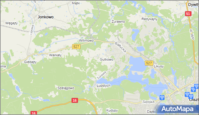 mapa Gutkowo gmina Jonkowo, Gutkowo gmina Jonkowo na mapie Targeo