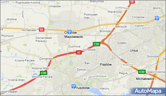 mapa Konotopa gmina Ożarów Mazowiecki, Konotopa gmina Ożarów Mazowiecki na mapie Targeo
