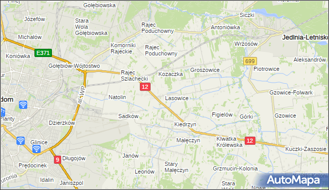 mapa Lasowice gmina Jedlnia-Letnisko, Lasowice gmina Jedlnia-Letnisko na mapie Targeo