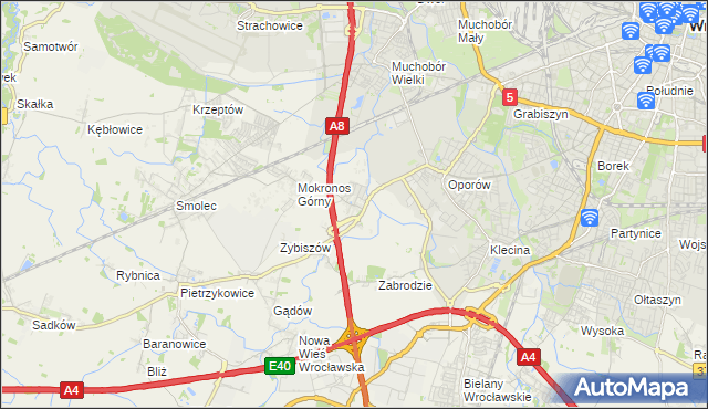 mapa Mokronos Dolny, Mokronos Dolny na mapie Targeo