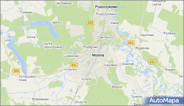 mapa Mosina powiat poznański, Mosina powiat poznański na mapie Targeo