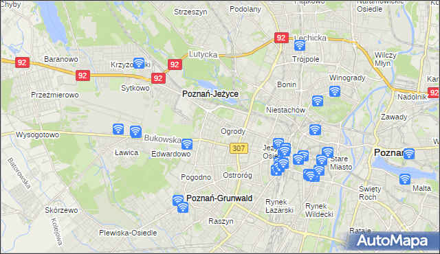 mapa Ogrody gmina Poznań, Ogrody gmina Poznań na mapie Targeo