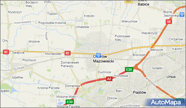 mapa Ożarów Mazowiecki, Ożarów Mazowiecki na mapie Targeo