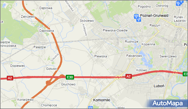 mapa Plewiska gmina Komorniki, Plewiska gmina Komorniki na mapie Targeo