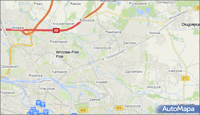 mapa Psie Pole gmina Wrocław, Psie Pole gmina Wrocław na mapie Targeo