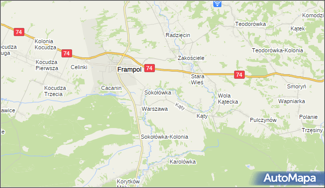 mapa Rzeczyce gmina Frampol, Rzeczyce gmina Frampol na mapie Targeo