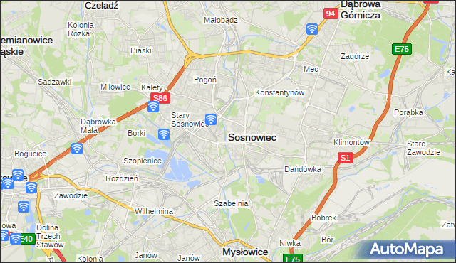 mapa Sosnowca, Sosnowiec na mapie Targeo