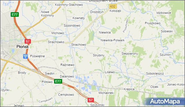 mapa Strubiny gmina Płońsk, Strubiny gmina Płońsk na mapie Targeo