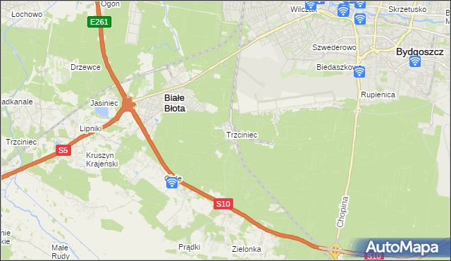 mapa Trzciniec gmina Białe Błota, Trzciniec gmina Białe Błota na mapie Targeo