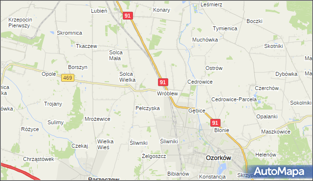 mapa Wróblew gmina Ozorków, Wróblew gmina Ozorków na mapie Targeo