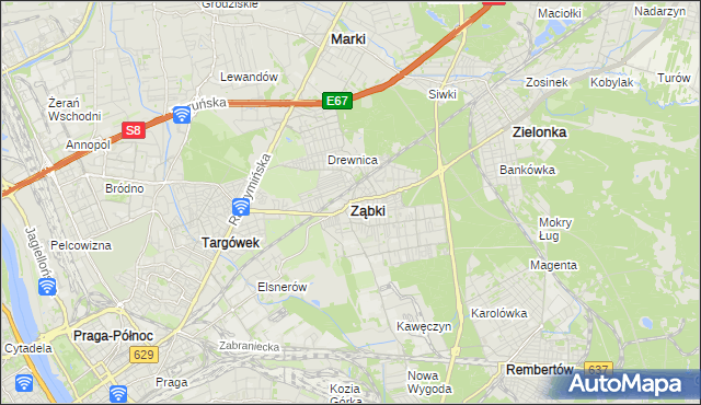 mapa Ząbki powiat wołomiński, Ząbki powiat wołomiński na mapie Targeo
