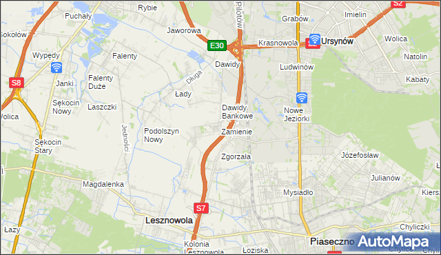 mapa Zamienie gmina Lesznowola, Zamienie gmina Lesznowola na mapie Targeo