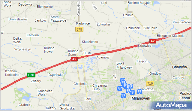 mapa Adamów gmina Grodzisk Mazowiecki, Adamów gmina Grodzisk Mazowiecki na mapie Targeo