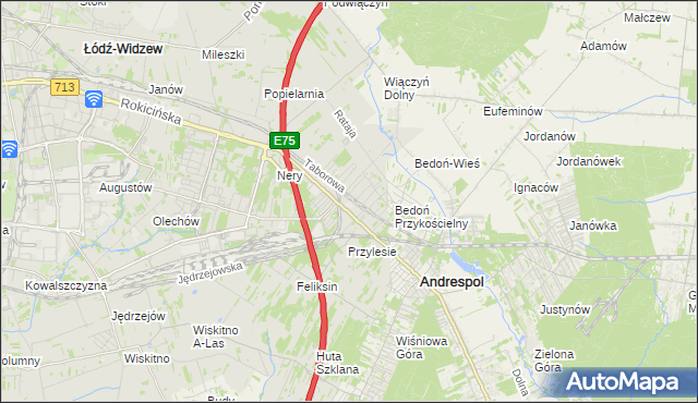 mapa Andrzejów gmina Łódź, Andrzejów gmina Łódź na mapie Targeo