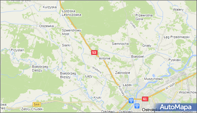 mapa Antonie gmina Olszewo-Borki, Antonie gmina Olszewo-Borki na mapie Targeo