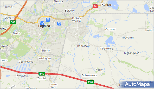 mapa Bartoszów gmina Legnickie Pole, Bartoszów gmina Legnickie Pole na mapie Targeo