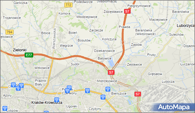 mapa Batowice, Batowice na mapie Targeo
