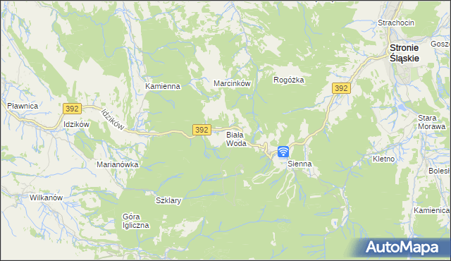 mapa Biała Woda gmina Bystrzyca Kłodzka, Biała Woda gmina Bystrzyca Kłodzka na mapie Targeo