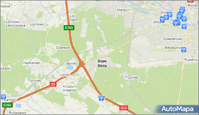 mapa Białe Błota powiat bydgoski, Białe Błota powiat bydgoski na mapie Targeo