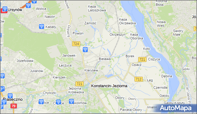 mapa Bielawa gmina Konstancin-Jeziorna, Bielawa gmina Konstancin-Jeziorna na mapie Targeo