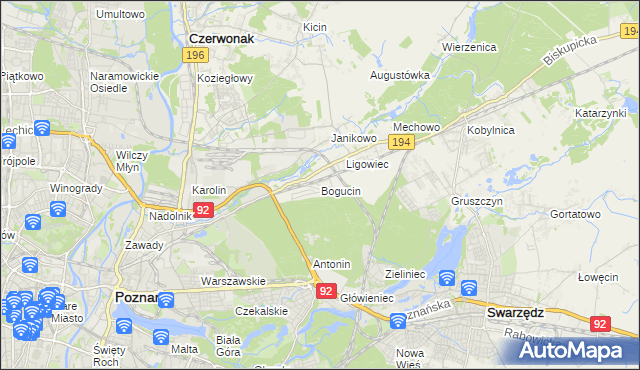 mapa Bogucin gmina Swarzędz, Bogucin gmina Swarzędz na mapie Targeo