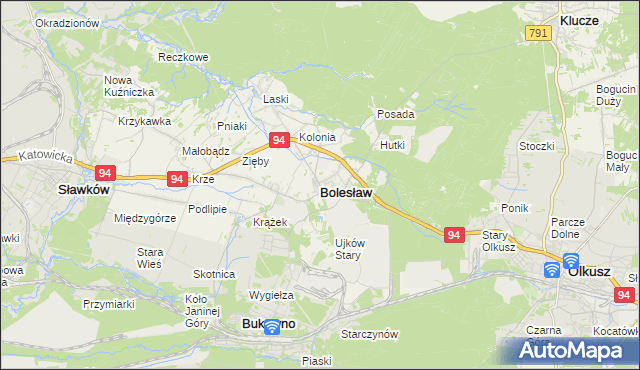 mapa Bolesław powiat olkuski, Bolesław powiat olkuski na mapie Targeo