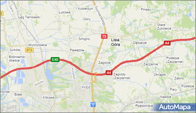 mapa Brzozówka gmina Lisia Góra, Brzozówka gmina Lisia Góra na mapie Targeo